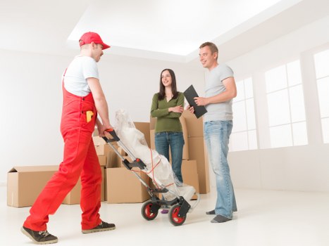 Boxes and furniture placed in temporary storage
